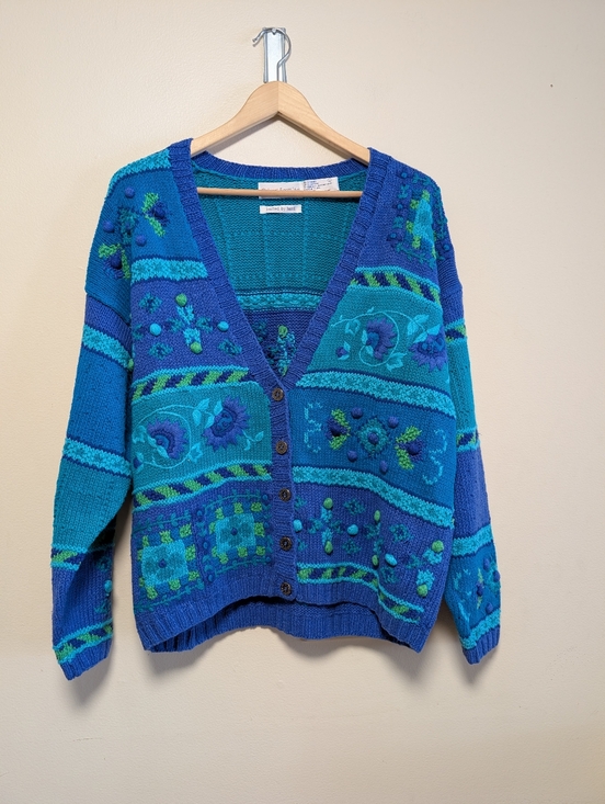 Robert Scott Sweaters - Robert Scott Ltd Hand Knit Cardigan Blue Teal Textured Size S